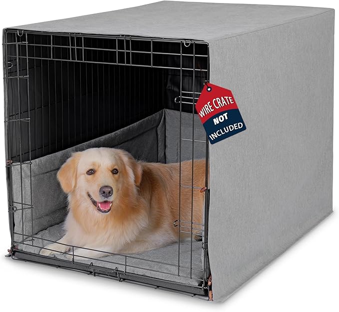 3-Piece Waterproof Dog Crate Cover Set with Kennel Cover, Bed Mat & Bumper Pad - Washable Pet Crate Accessories Fit for 42 Inch Dog Cages (42", Gray)