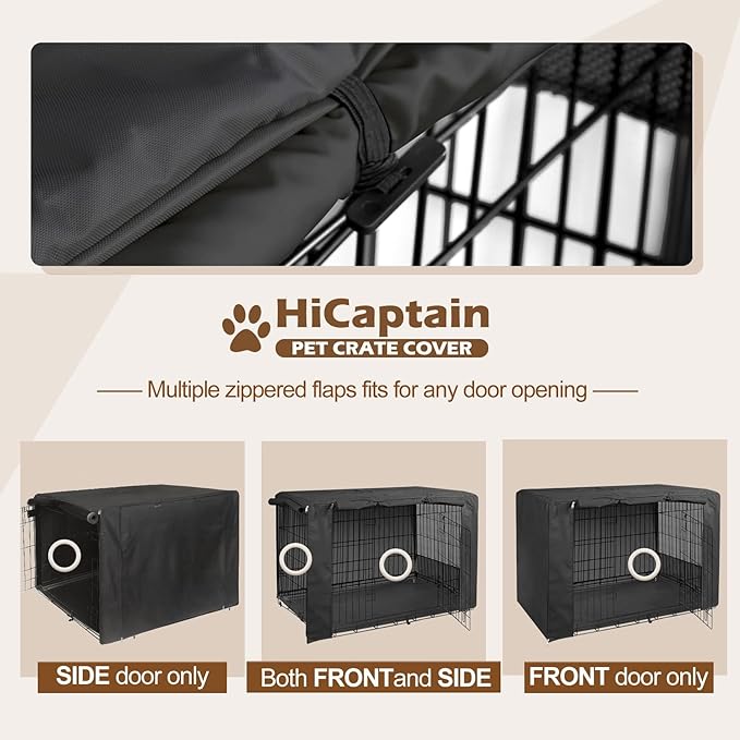 HiCaptain Black Dog Crate Cover for 30 Inches Wire Crates, Heavy-Duty Polyester Indoor Dog Kennel Cover Universal Fit for 1 2 Doors Standard Metal Cage (Black)