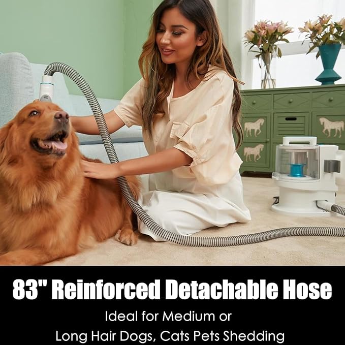 Pet Grooming Kit with 3.4L Oversized Vacuum Suction - 99% Pet Hair Removal - Professional Dog Clippers & Shedding Tools for Cats, Teddy, Poodle, Golden Retrievers (Pearly White)