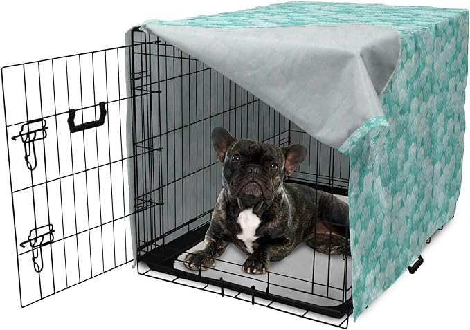 Lunarable Aquamarine Dog Crate Cover, Retro Design Continuous Pattern of Abstract Flowers, Easy to Use Pet Kennel Cover for Cats & Medium Dogs, 24 Inch, Turquoise Pale Seafoam