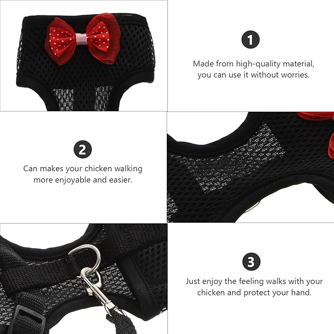 Balacoo Chicken Harness - Chicken Traction Rope Elastic Breathable Adjustable Pet Harness Vest Washable Xmas Pet Set for Chicks, Geese, Hen, (Black M)