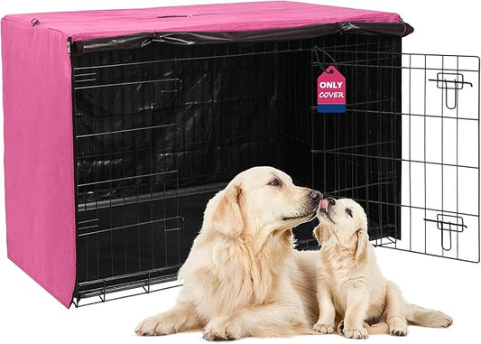 HiCaptain Dog Crate Cover for 42 Inches Crate Cage, Polyester Pet Kennel Covers Fit for 1 2 3 Doors Standard Metal Crate - (Pink 42 Inch)
