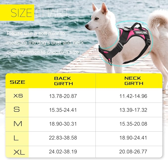 Demigreat Service Dog Harness, Reflective Dog Vest Harness with 5 PCS Patches, Adjustable Soft Oxford Pet Harness, Inner Layer Mesh, Easy to Control for Dogs