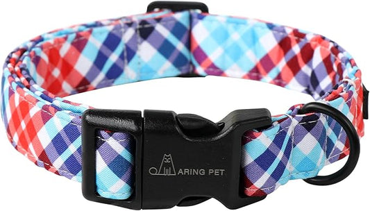 ARING PET Plaid Dog Collar-Cute Dog Collar for Small Dogs, Adjustable Cotton Pet Collars Puppy Collar for Small Medium Large Boy and Girl Dogs