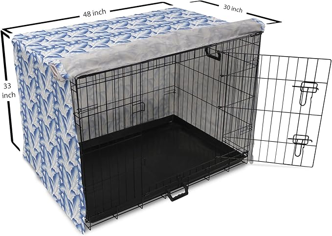 Lunarable Traditional Dog Crate Cover, Blue Leaves Ornate Folkloric Design Ethnic Motifs of Asia Print, Easy to Use Pet Kennel Cover for Medium Large Dogs, 48 Inch, Cobalt Blue and White
