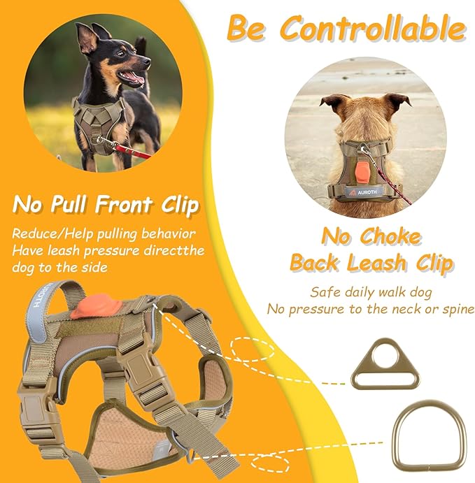 AUROTH Dog Harness Small Sized Dog, Small No Pull Dog Harness, Dog Harness for Small Dogs, Harness Small Size Dog Vest Harness with Handle, Army Yellow S