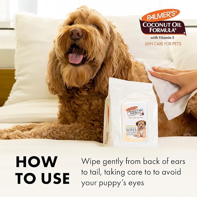 Palmer's for Pets Coconut Oil Gentle Refreshing Wipes for Puppies | Palmers Coconut Oil Puppy Wipes - 100 ct Gentle Pet Grooming Wipes for Dogs with Coconut Oil