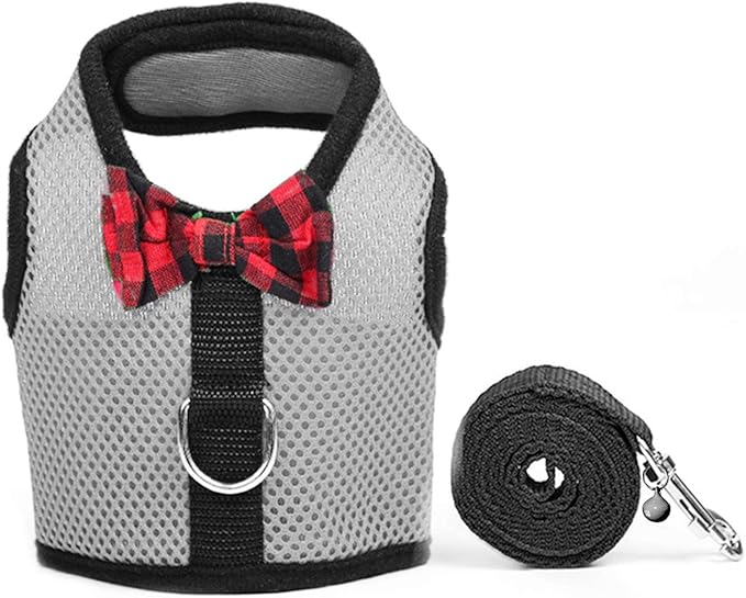Rypet Small Animal Harness and Leash - Soft Mesh Small Pet Harness with Safe Bell, No Pull Comfort Padded Vest for Small Pet Gray S