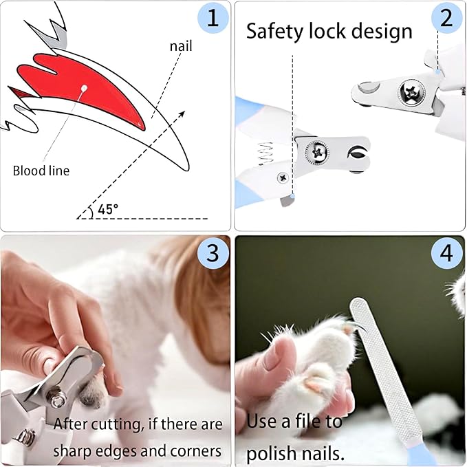 Zoocozy Pet Nail Clippers and File Set - Professional Dog &Cat Nail Trimmer with Safety Guard, for Small Pets Puppies, Kittens, Rabbits with Nail File for Daily Grooming (Blue)