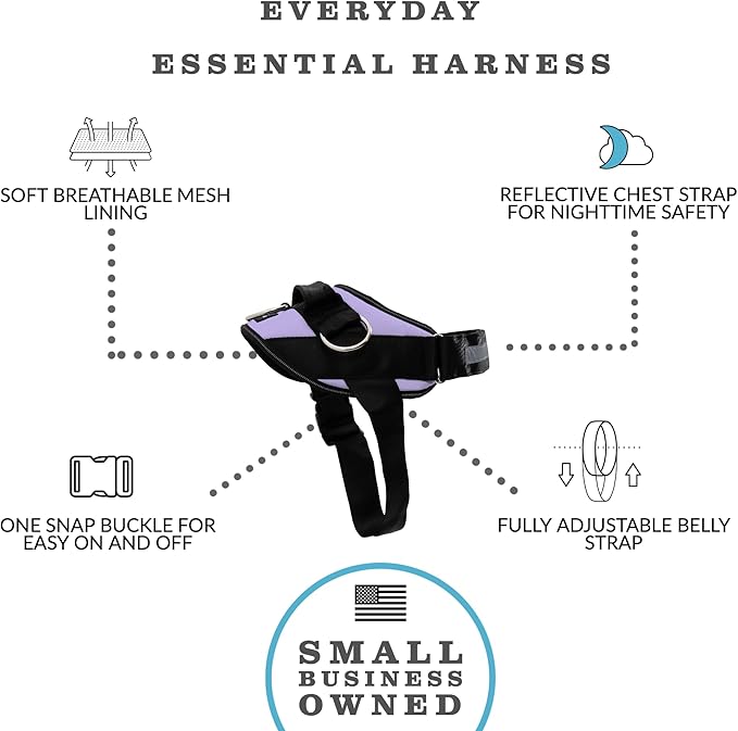 ShawnCo Essential Dog Harness, No-Pull Pet Vest with 3 Leash Clips, No Choke, Reflective, Adjustable and Padded, for Easy Walking and Training for Small, Medium and Large Dogs (ICY Lilac, M)