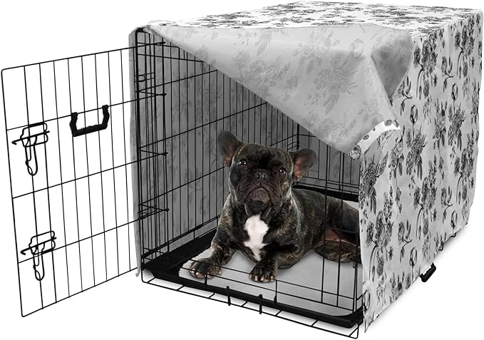 Ambesonne Black and White Dog Crate Cover, Vintage Floral Pattern Victorian Classic Royal Inspired New Modern Art, Easy to Use Pet Kennel Cover for Cats & Medium Dogs, 30 Inch, Black and White