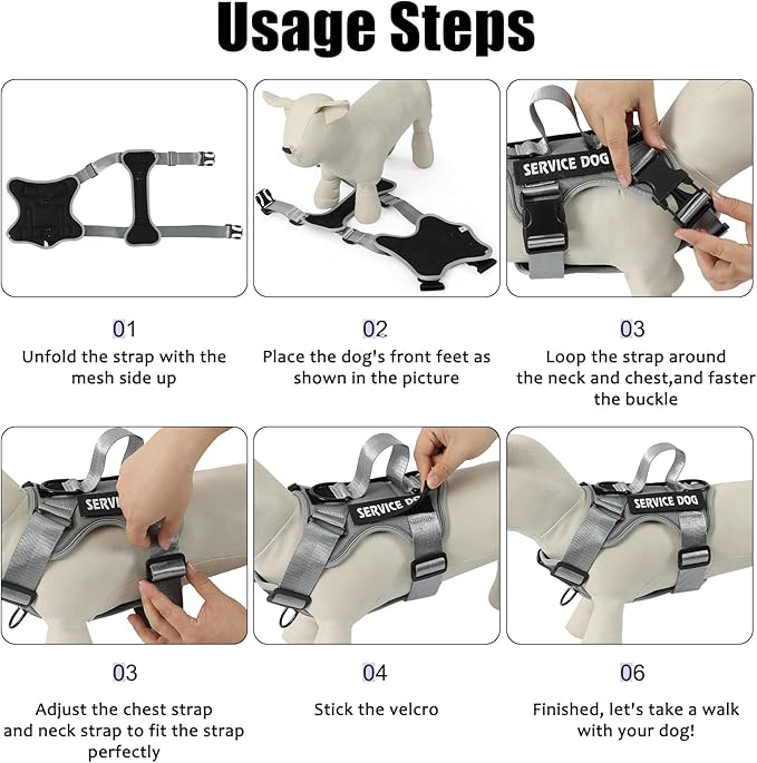 Demigreat Service Dog Harness, Reflective Dog Vest Harness with 5 PCS Patches, Adjustable Soft Oxford Pet Harness, Inner Layer Mesh, Easy to Control for Small Medium Large Dogs