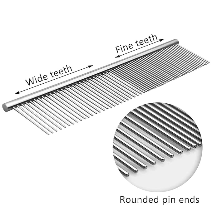 Stainless Steel Pet Grooming Comb with Rounded Ends - Professional Tool for Long and Short-Haired Dogs, Cats and Greyhounds
