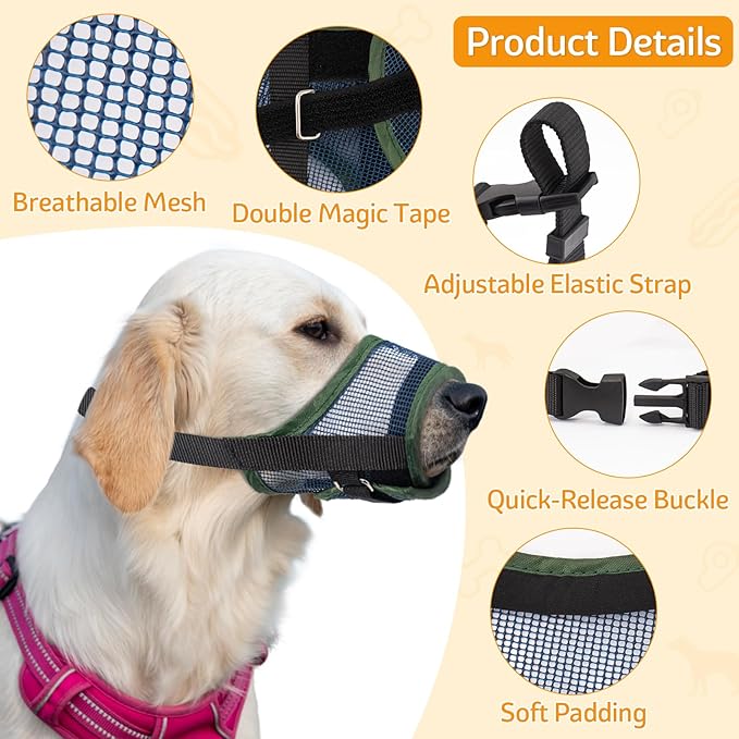 Coppthinktu Dog Muzzle, Soft Mesh Muzzle for Small Medium Large Dog Mouth Guard, Breathable Dog Muzzles to Prevent Biting Barking, Adjustable Dog Mouth Cover Muzzle for Dog Allow Panting Drinking