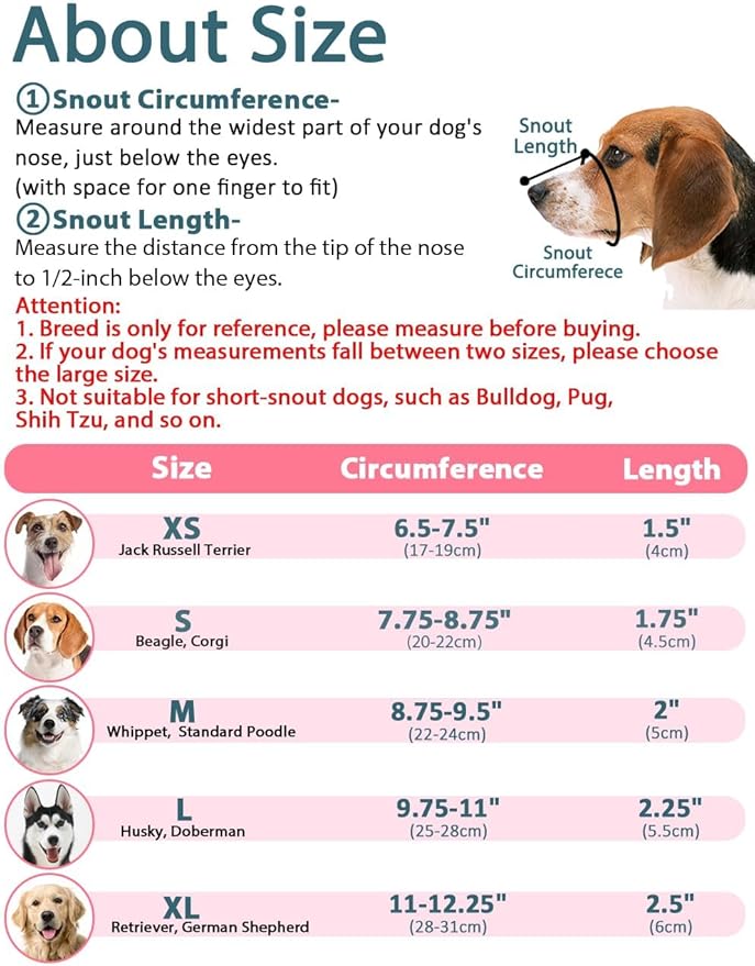 LUCKYPAW Dog Muzzle, Mesh Dog Muzzle for Large Medium Small Dogs, Soft Muzzles for Biting Chewing Fierce Barking, Breathable Muzzle with Adjustable Strap for Training (Hot Pink, XS(Snout:6.5"-7.5"))