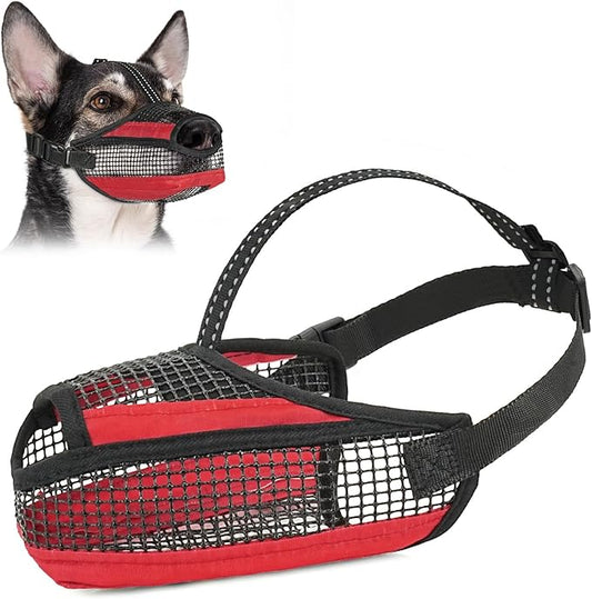 Dog Muzzle for Large Medium Small Dogs, Soft Mesh Muzzle for Dogs with Reflective Adjustable Strap, Prevent Biting Chewing and Licking, Dog Nose Open Design for Reduction Friction (Red, XL)