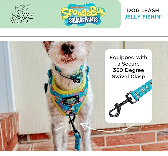 Spongebob Squarepants™ Jelly Fishin' Dog Leash 60-Inch with Patented Design and Neoprene Padded Handle - Comfortable, Durable, and Stylish for Small to Large Dogs