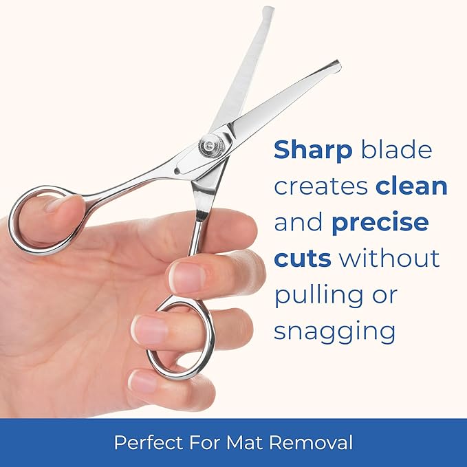 Pet Grooming Scissors Set With Round Tips For Dogs & Cats - Professional Grade Shears Safely Cut Through Dog or Cat Hair - Fur Trimming Made Easy - (Set of 2)
