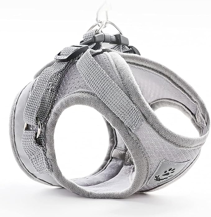FEimaX Dog Harness and Leash Set for Walking, Soft Mesh Adjustable Easy Control Lightweight Cat Vest Harnesses with Reflective Strips, Escape Proof Small Dogs Cats Vests (Grey, Large)