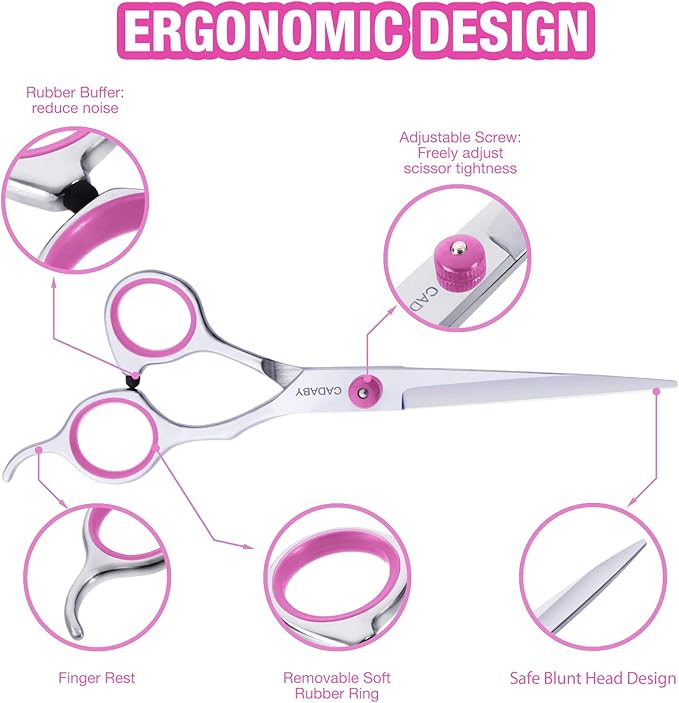 Pink Dog Grooming Scissors, Dog Grooming Scissors Kit, Professional Stainless Steel Pet Grooming Shears for Dog, Cat, 5 in 1