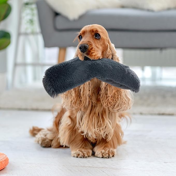 HOMBYS 25" Length Dog Pillows for Large and Medium Dogs, Soft Faux Fur Claming Dog Nek Pillow for Improving Anxiety Reduce, Machine Washable Pet Pillow for Cats, Plush Pet Toy (Dark Grey, 25"x8"x4")