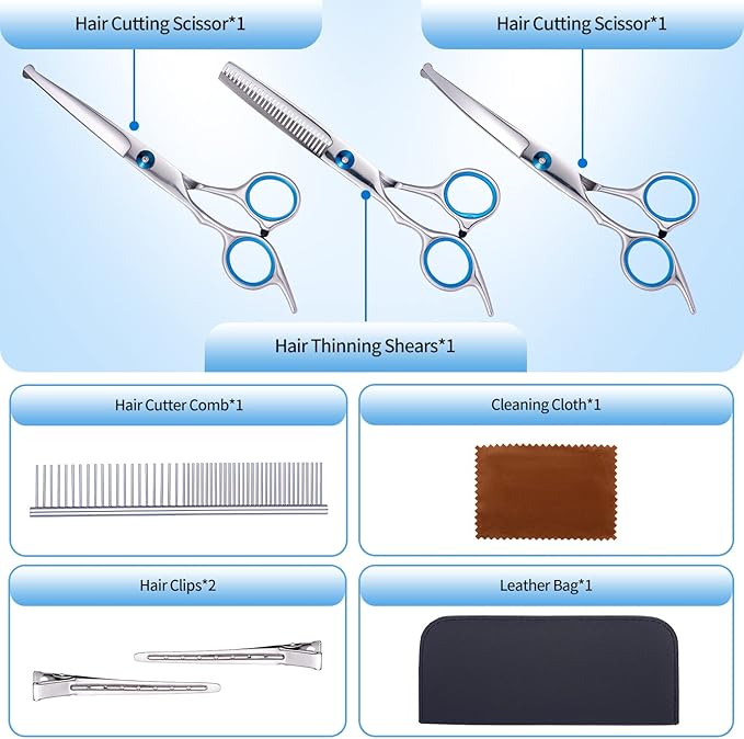 Professional Dog Grooming Scissors Kit with Round Tip Pet Grooming Scissors Kit-Straight & Thinning & Curved Pet Trimming Cutting Shears & Comb Set for Dog & Cat Grooming