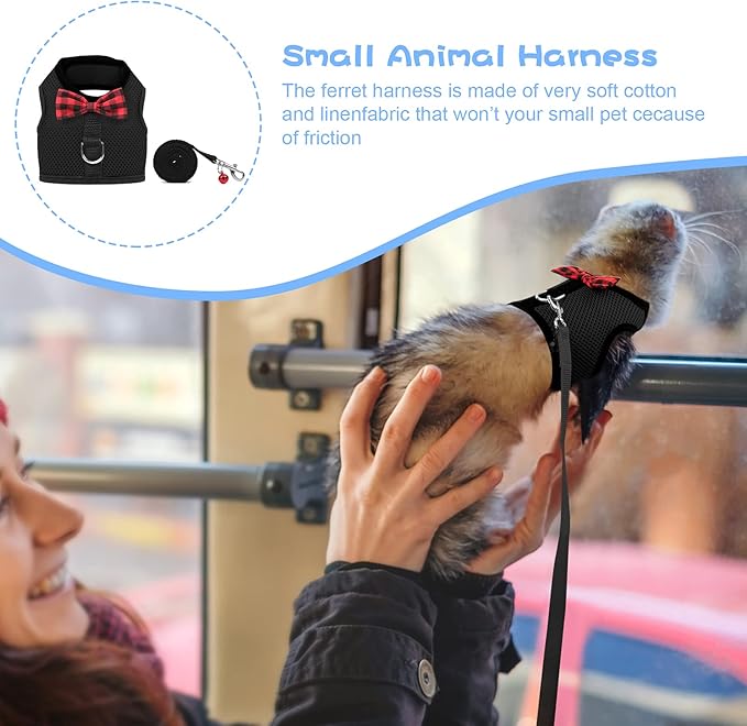 Rypet Small Animal Harness and Leash - Soft Mesh Small Pet Harness with Safe Bell, No Pull Comfort Padded Vest for Small Pet Black M