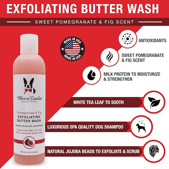 Warren London Exfoliating Butter Wash - Premium Conditioning Dog Shampoo - Pomegranate & Fig - 8 Oz