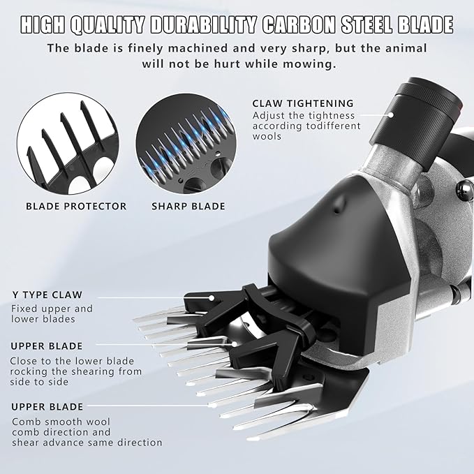 PAT JUUMG 1000W Sheep Shears Electric Farm Livestock Haircut with 2 Blades Professional Animal Clippers 6 Speed Heavy Duty Electric for Thick Horses Sheep Alpacas Goats(Black)