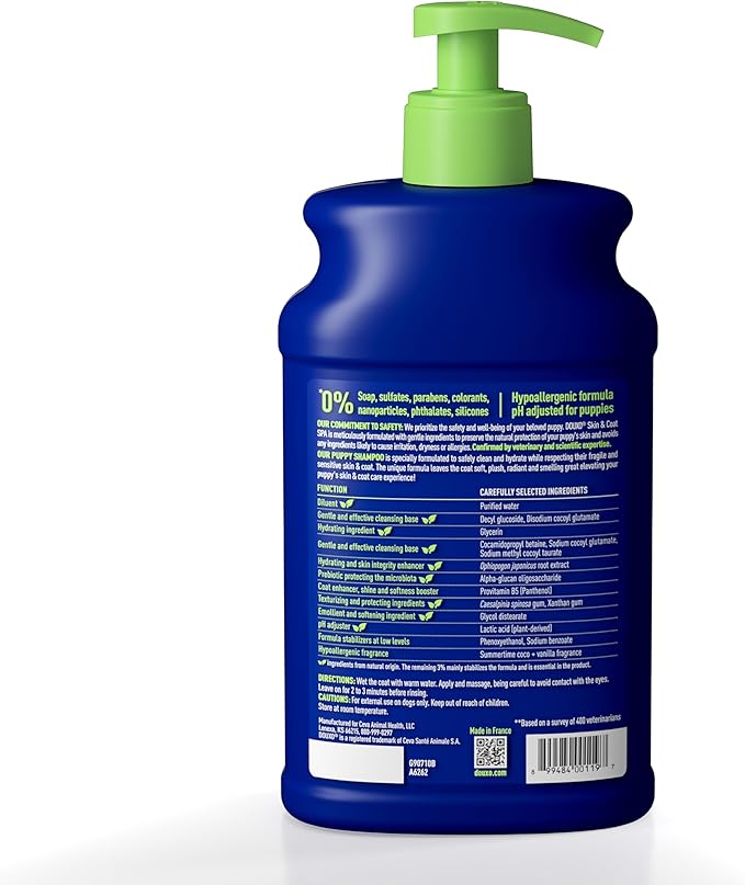 DOUXO® Skin & Coat SPA - Ultra-Safe Puppy Shampoo, 16 fl oz, Skin-Friendly Formula Cleans and Hydrates, Leaves Coat Soft and Plush