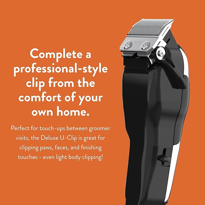 Wahl Pro Animal Deluxe U-Clip - Dog & Cat Trimmer with 3 Cutting Lengths & 7 Attachment Combs - Premium Grooming Tools for Light & Medium Coats - Black & Chrome