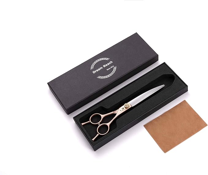 7 Inches Professional Pet Grooming Scissors, 440C Japanese Steel Straight & Curved & Thinning & Chunker Shears/Scissors for Dog Cat and More Pets (7 inch-Curved Scissors)