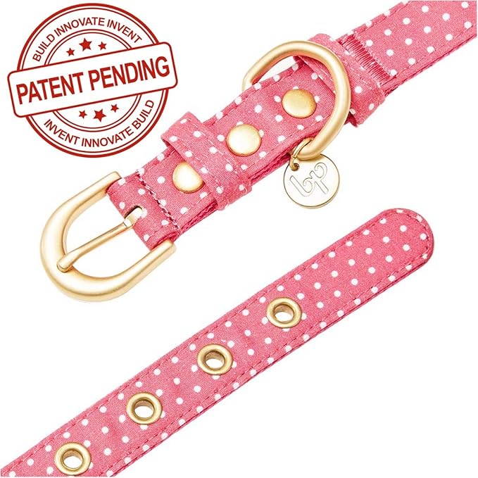 Blueberry Pet 2 Patterns Adjustable Dog Collar with Metal Buckle and 2 Detachable Bowtie - Pink Polka Dot, Neck 13-16.5", for Medium Breed
