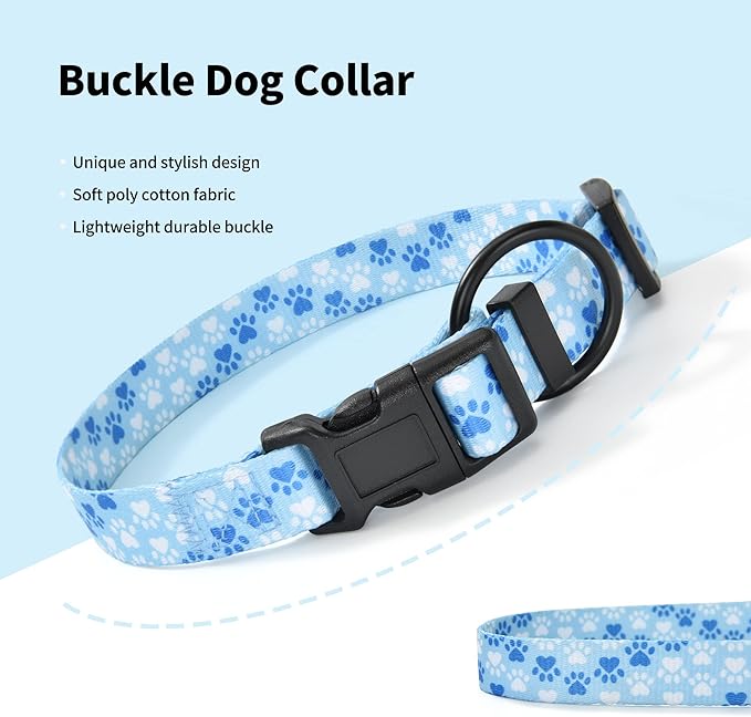 Mile High Life Dog Collar | Nylon Puppy Collars w Cute Patterns | Lightweight Girl Dog Collar | Boy Dog Collar for Small/Medium/Large Dogs (Blue Foot, Small)