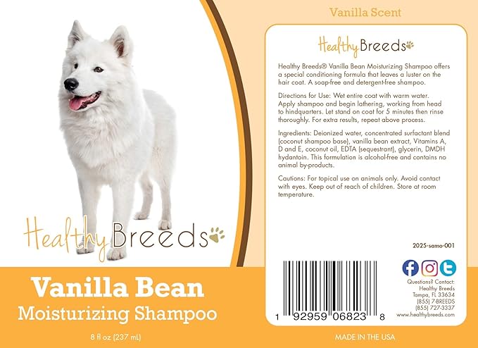 Healthy Breeds Samoyed Vanilla Bean Moisturizing Shampoo + Conditioner - with Vitamins A, D, E + Coconut Oil - 8 oz