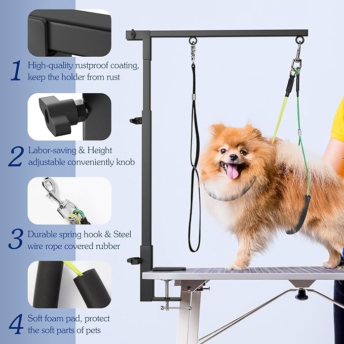 Pawaboo Dog Grooming Table Arm with Grooming Hammock, 35" Dog-Grooming-Arm Dog Grooming Stand and Free Two No Sit Haunch Holder with Grooming Loop, Foldable Dog Grooming Arm for Small Medium Pet