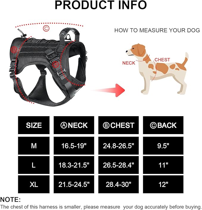 Tactical Dog Harness with All 4 Metal Buckle, Working Dog Vest with Reflective Patch and Reflective Do Not Pet Patch, Dog Vest Harnesses with Handle, Black for Small,Medium, Large Dog, L Size