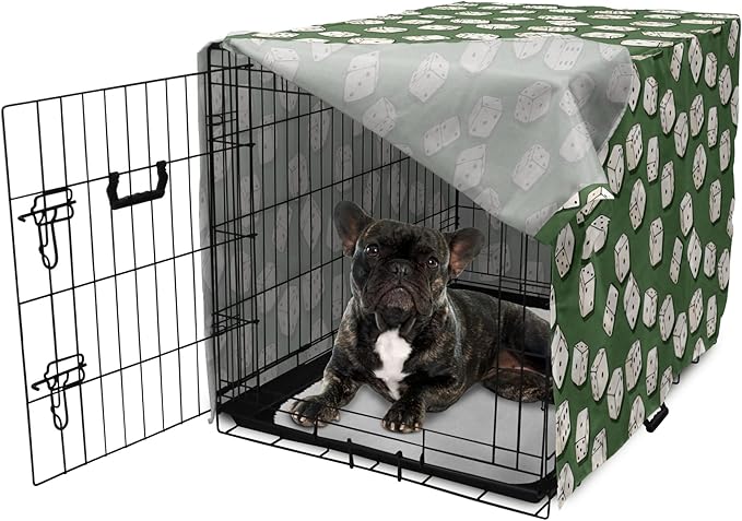 Lunarable Casino Dog Crate Cover, Cartoon Style Dices Pattern on Green Background Chance Game Lucky Jackpot, Easy to Use Pet Kennel Cover for Cats & Medium Dogs, 24 Inch, Green Cream Black