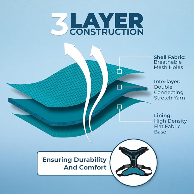 Voyager Step-in Lock Dog Harness w Reflective Dog Leash Combo Set with Neoprene Handle 5ft - Supports Small, Medium and Large Breed Puppies/Cats by Best Pet Supplies - Turquoise/Black Trim, XL