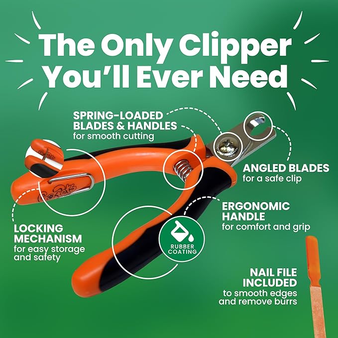 GoPets Pet Nail Clipper for Small to Medium Sized Pets, Angled Stainless Steel Blades with Safety Guard, Ergonomic Handle for Safe and Effective Trimming, Heavy Duty Nail Clippers for Thick Nails