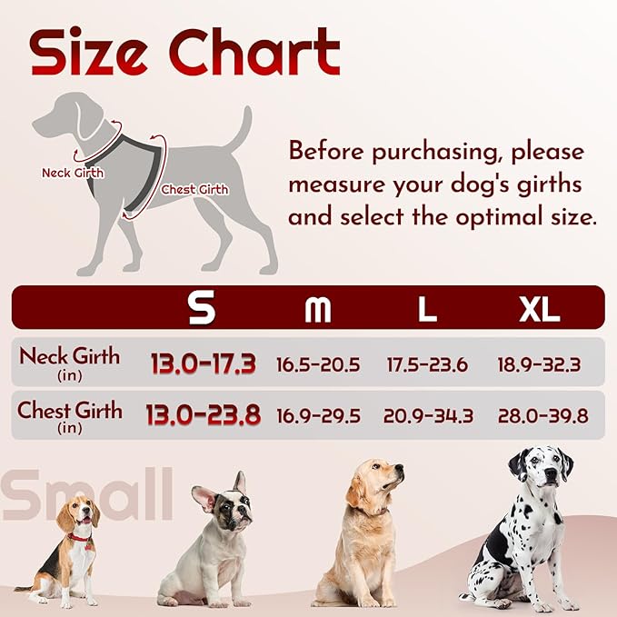 Eagloo Dog Harness Small Sized, Easy Wearing with 3 Buckles, Adjustable No Pull Pet Harness with 2 Rings for Walking, No Chock Reflective Soft Padded Vest with Control Handle, Black & Red, S