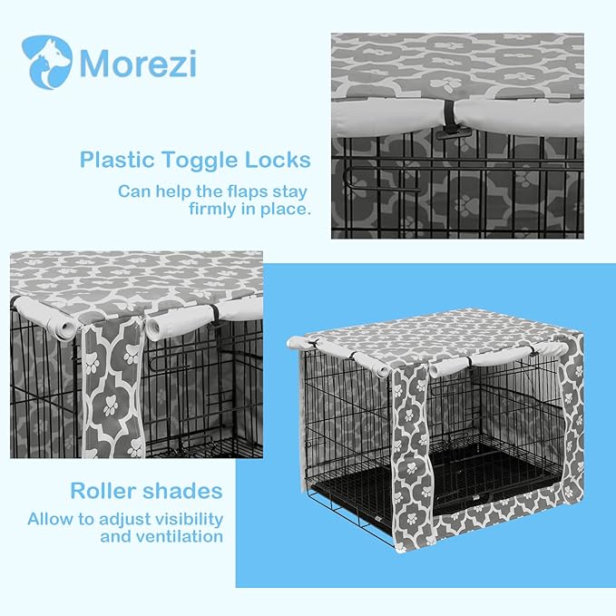 Dog Crate Cover Kennel Dogs Covers fits Small Medium Large crates cage Heavy Nylon Waterproof soundproof Indoor Outdoor - Cover only - Gray paw - 48 inch