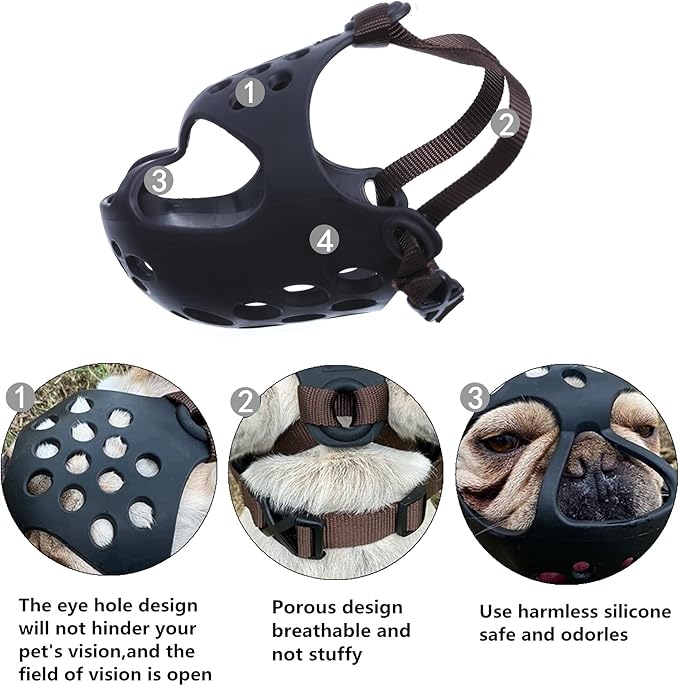Short Snout Dog Muzzles,Soft Silicone Adjustable Breathable Bulldog Muzzle for Biting Chewing Barking Training,Ideal for Flat-Faced Dogs (Small/10-13"(Pack of 1), Grey)
