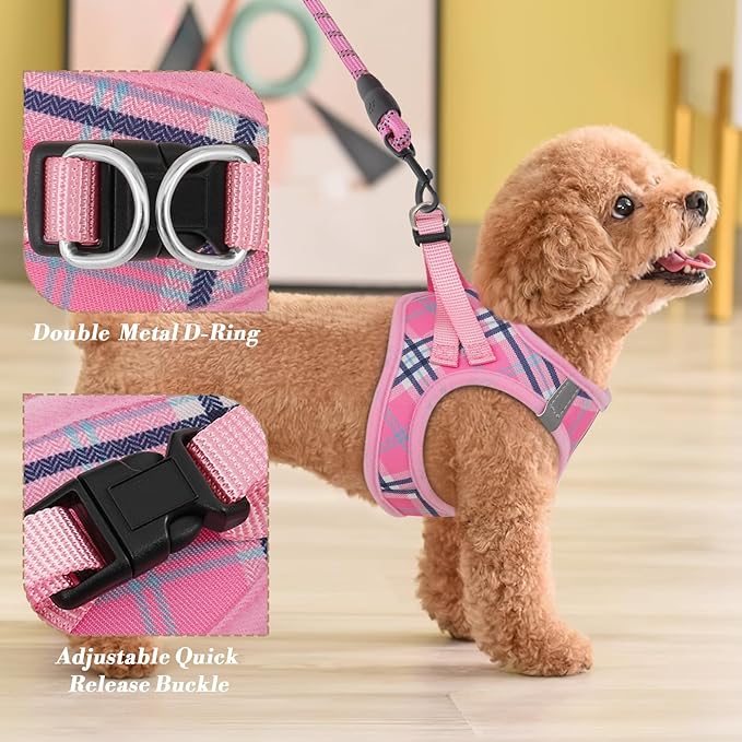 Athena Collection Step-in Dog Harness with 5 ft Leash, Small to Medium Dog Harness Leash Set Medium No Pull Dog Vest Harness with Reflective Strips Adjustable Velcro, Easy Walk Puppy Harness, Pink