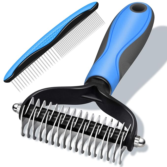 2 in 1 Pet Grooming Comb for Cats and Dogs – Stainless Steel Teeth and TPR Design for Detangling, Deshedding, and Dematting, Ideal for Long and Short Hair Pets