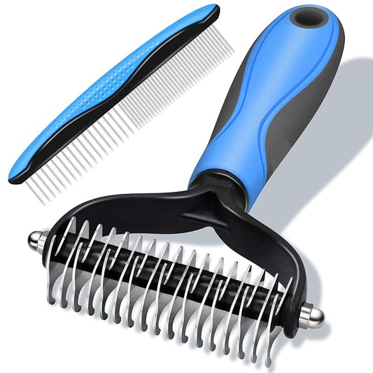 2 in 1 Pet Grooming Comb for Cats and Dogs – Stainless Steel Teeth and TPR Design for Detangling, Deshedding, and Dematting, Ideal for Long and Short Hair Pets