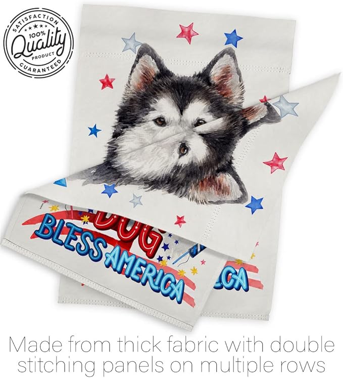 Breeze Decor Patriotic Siberian Husky House Flag Pack Dog Puppy Spoiled Paw Canine Fur Pet Nature Farm Animal Creature Applique Banner Small Garden Yard Gift Double-Sided, Made in USA