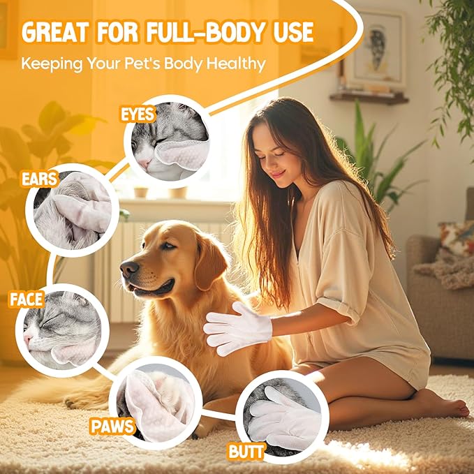 NEENCE Dog Glove Wipes for Paws and Butt,Ear Finger Wipes for Dogs & Cats