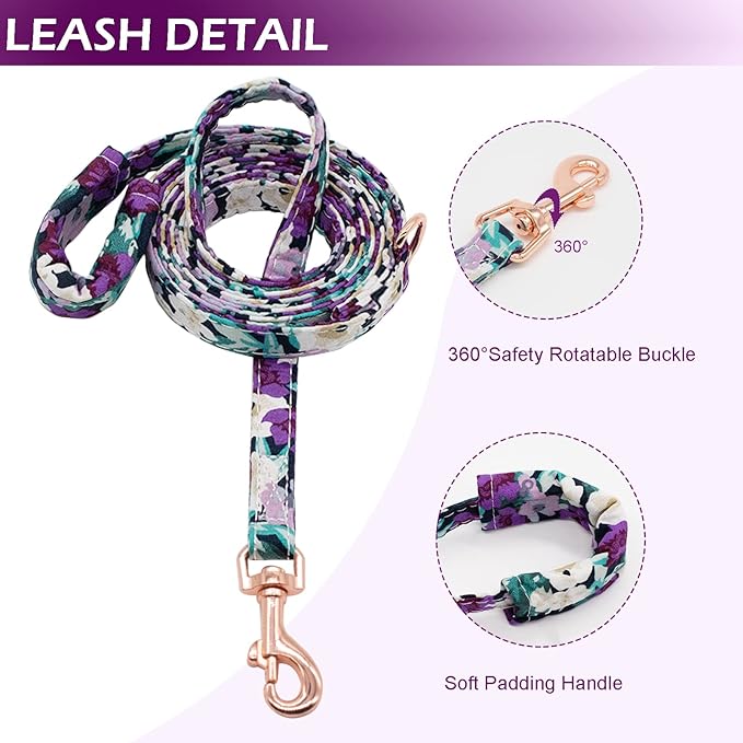No Pull Small Dog Harness and Leash Set, Soft Adjustable Floral Puppy Dog Harness Vest for Extra Small-Medium Pet Dogs and Cat, Purple Flower, XXSmall