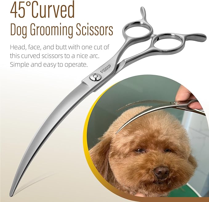 45°Curved Dog Grooming Scissors Curved Thinning Shears 2PCS Combo(RoseRed)